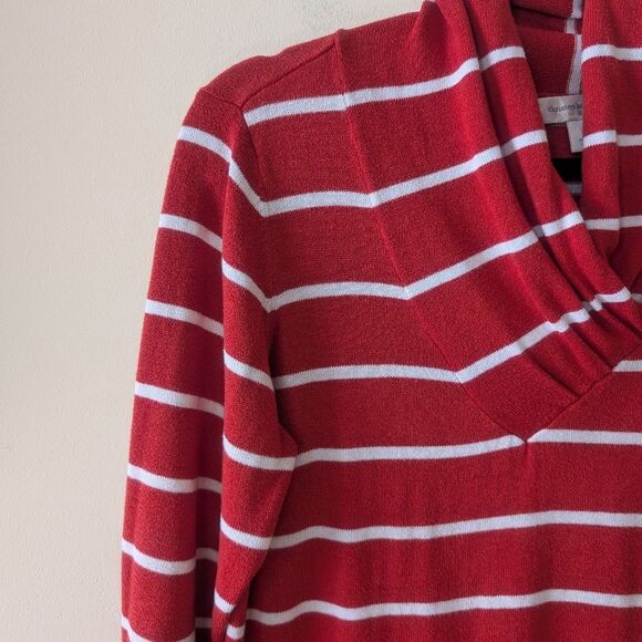 Christopher & Banks Cowl Neck Sweater Dress Long Sleeve Red White Striped Size M - Picture 4 of 6